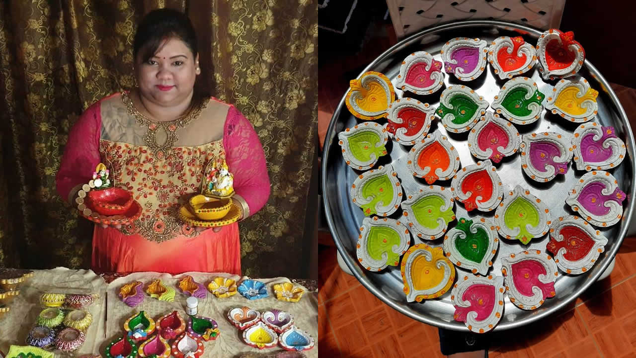 Natasha Fowdar apporte de la couleur et de l'originalité aux diyas.