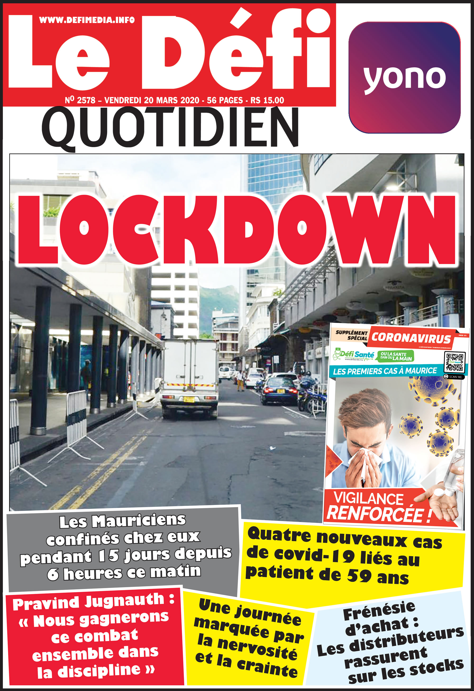 Voici la Une du Défi Quotidien de ce vendredi 20 mars 2020