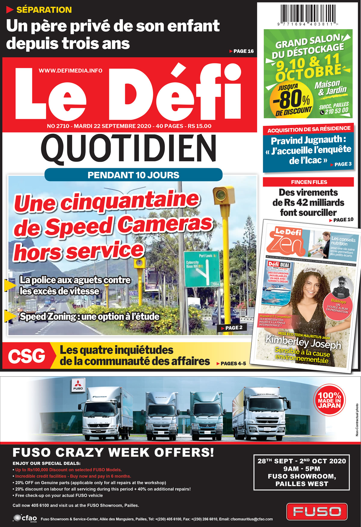 Voici la Une du Défi Quotidien de ce mardi 22 Septembre 2020