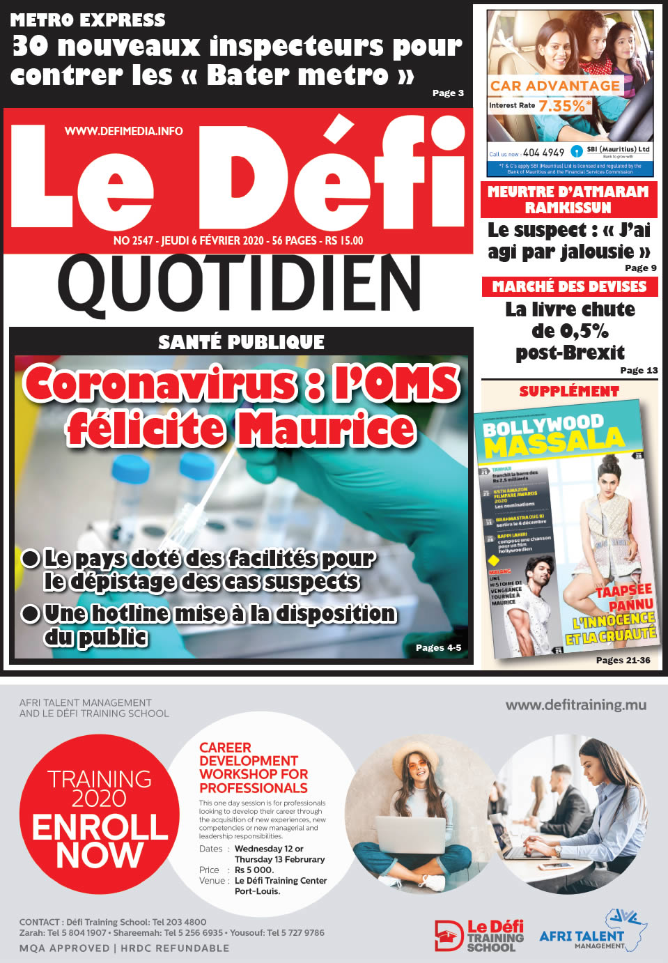 Voici la Une du Défi Quotidien de ce jeudi 06 février 2019