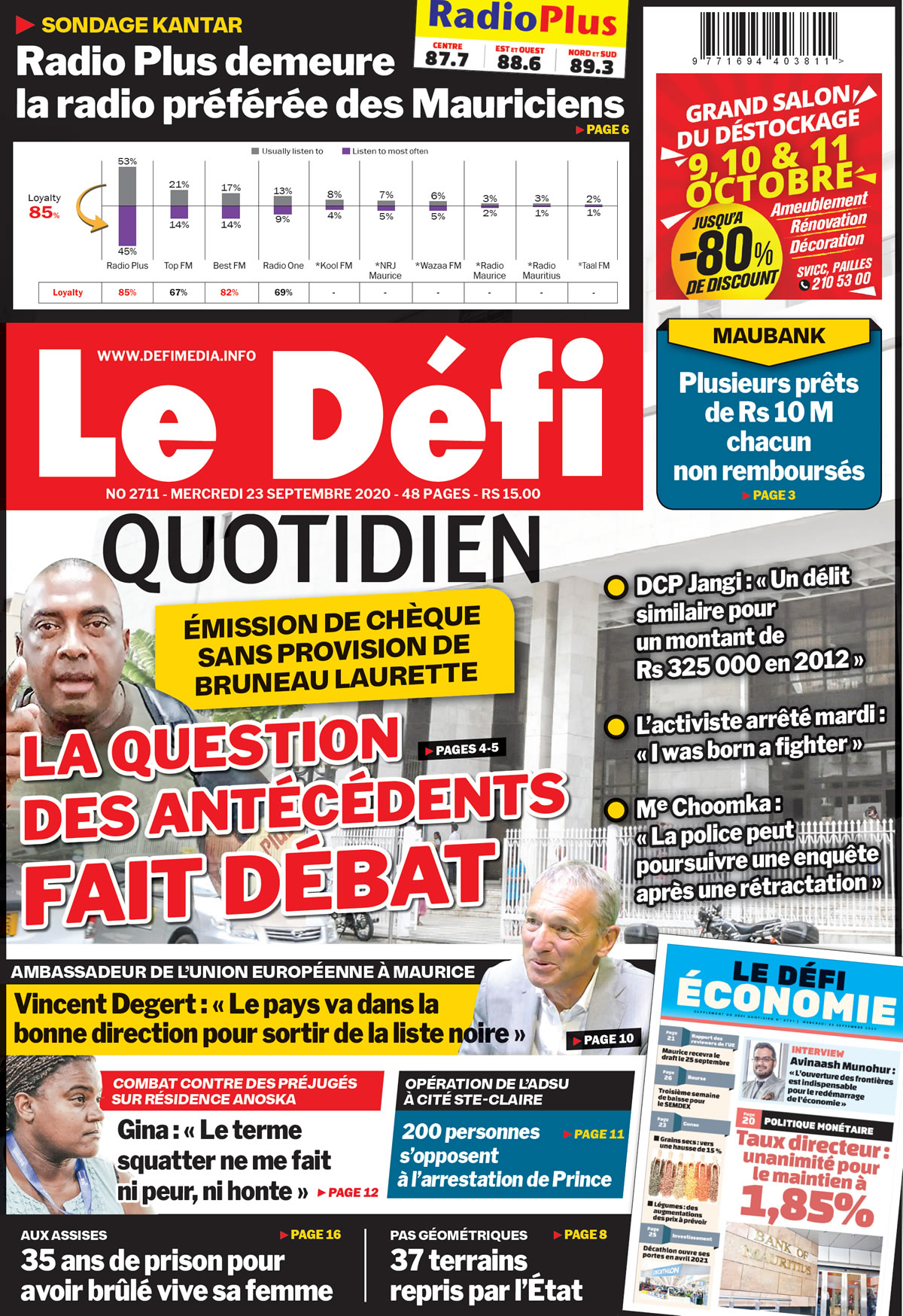 Voici la Une du Défi Quotidien de ce mercredi 23 Septembre 2020